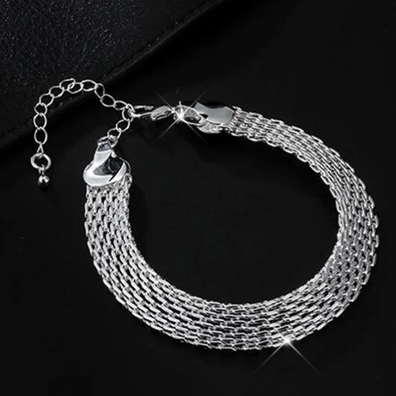 Charms Nice Chain 925 Sterling Silver Mesh Braided Design Sparkling Bracelet For Women Party Jewelry Couple Gifts - Zenflow Active