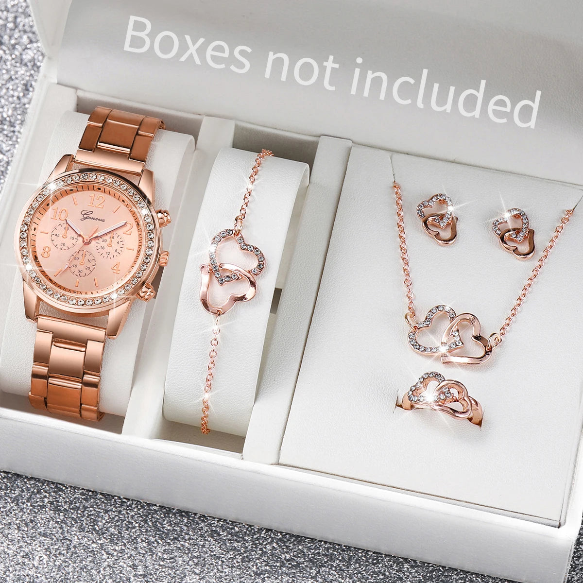 6PCS/Set Women's Watch Fashion Rhinestone Stainless Steel Band Quartz Watch Jewelry Set Reloj Mujer (Without Box) - Zenflow Active