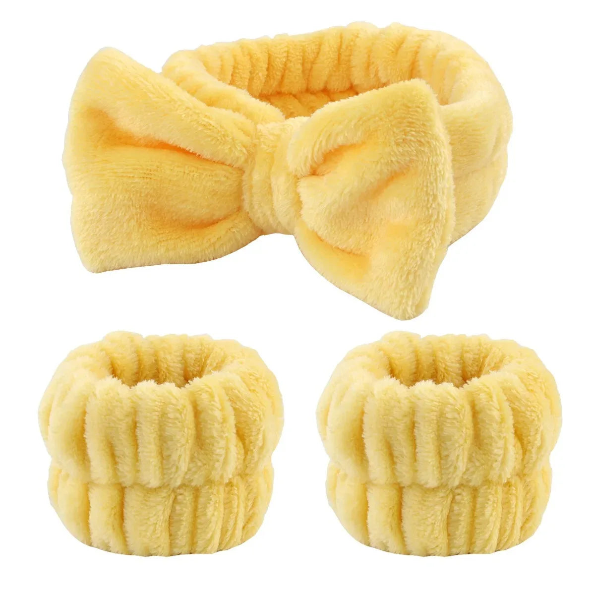 Bow Headband & Wristband Set | Soft Coral Fleece Hair Band for Washing, Yoga & Skincare - Zenflow Active