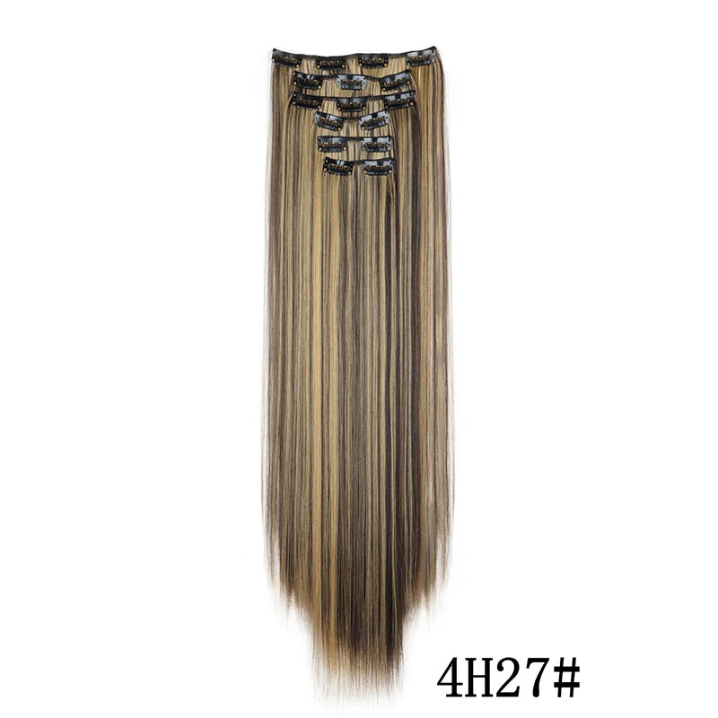 Synthetic Clips in Hair Extensions Long Straight Hairstyle Blonde Black Hairpieces Heat Resistant False Hair Daily Use - Zenflow Active