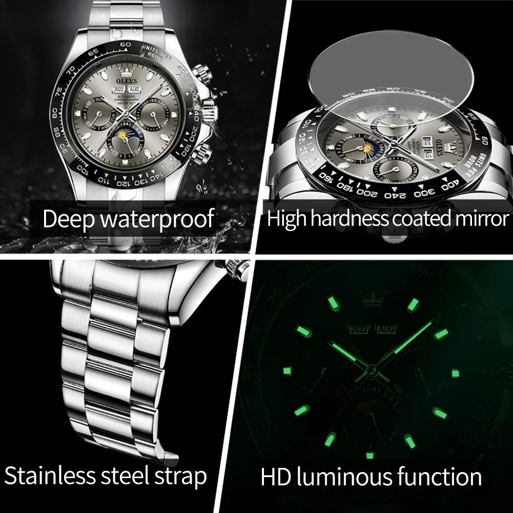 OLEVS 6654 Luxury Mens Watch Chronograph Automatic Mechanical Wristwatch - Zenflow Active