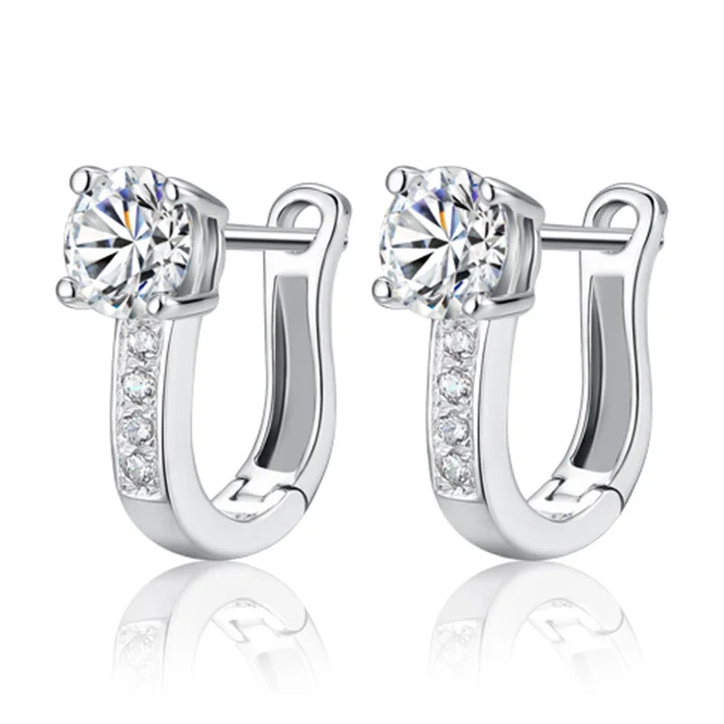 925 Sterling Silver Zircon Ear Buckle Earrings For Women Wedding Party Fashion Charm Jewelry - Zenflow Active