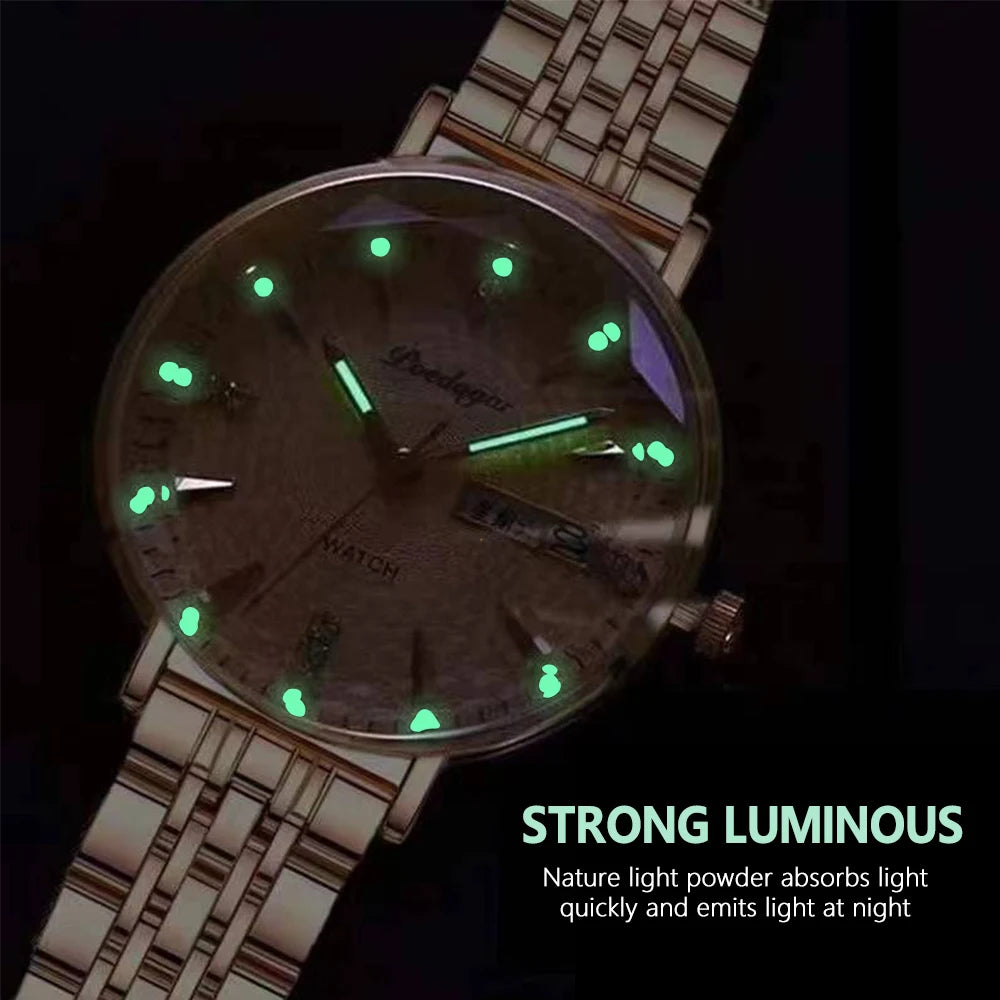 POEDAGAR Watch Women New Fashion Luxury Stainless Steel Wristwatch Bracelet Simple Rose Gold Waterproof Luminous Ladies Watches - Zenflow Active