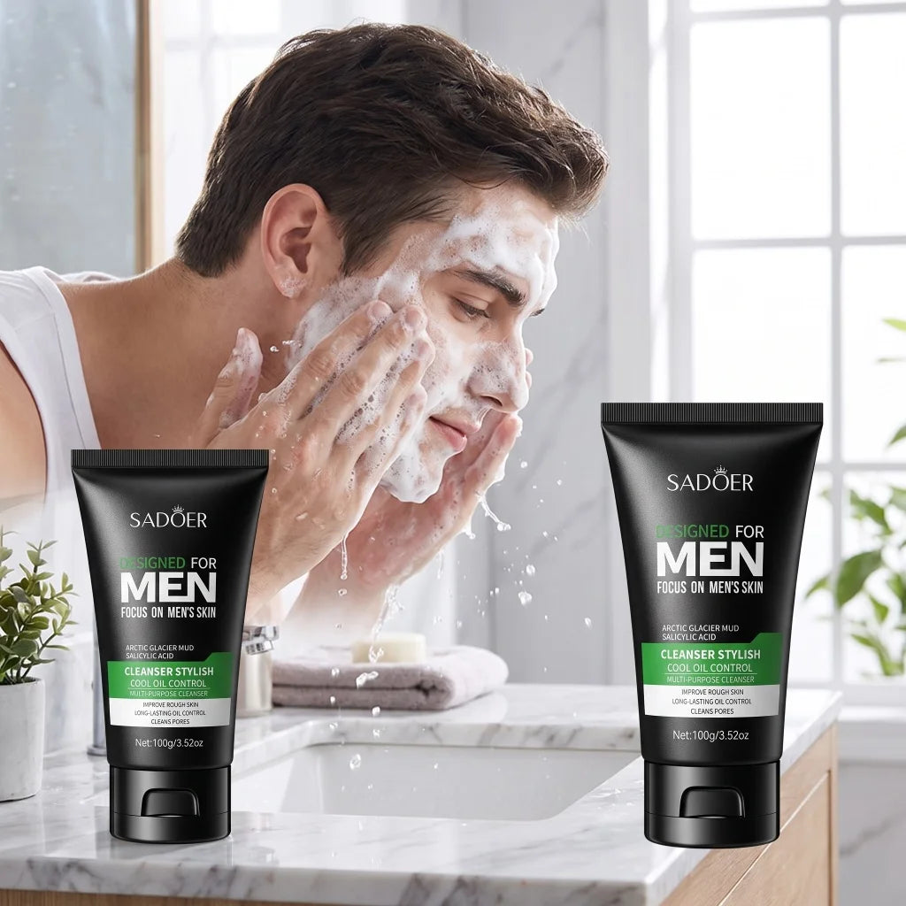 SADOER Men’s Glacier Mud Facial Cleanser with Salicylic Acid, 100g - Zenflow Active