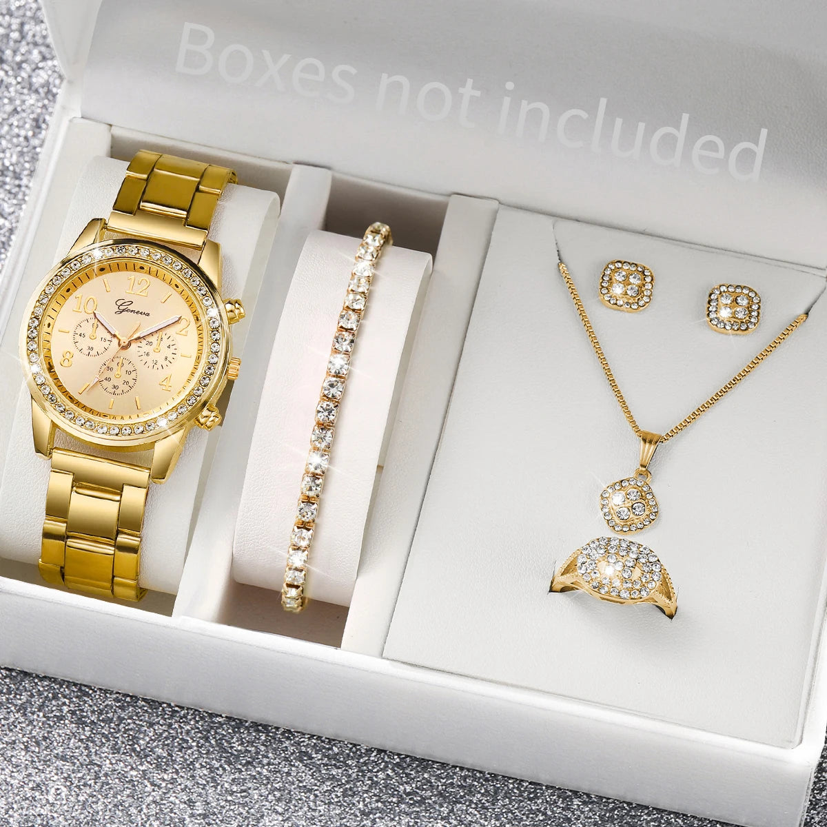 6PCS/Set Women's Watch Fashion Rhinestone Stainless Steel Band Quartz Watch Jewelry Set Reloj Mujer (Without Box) - Zenflow Active