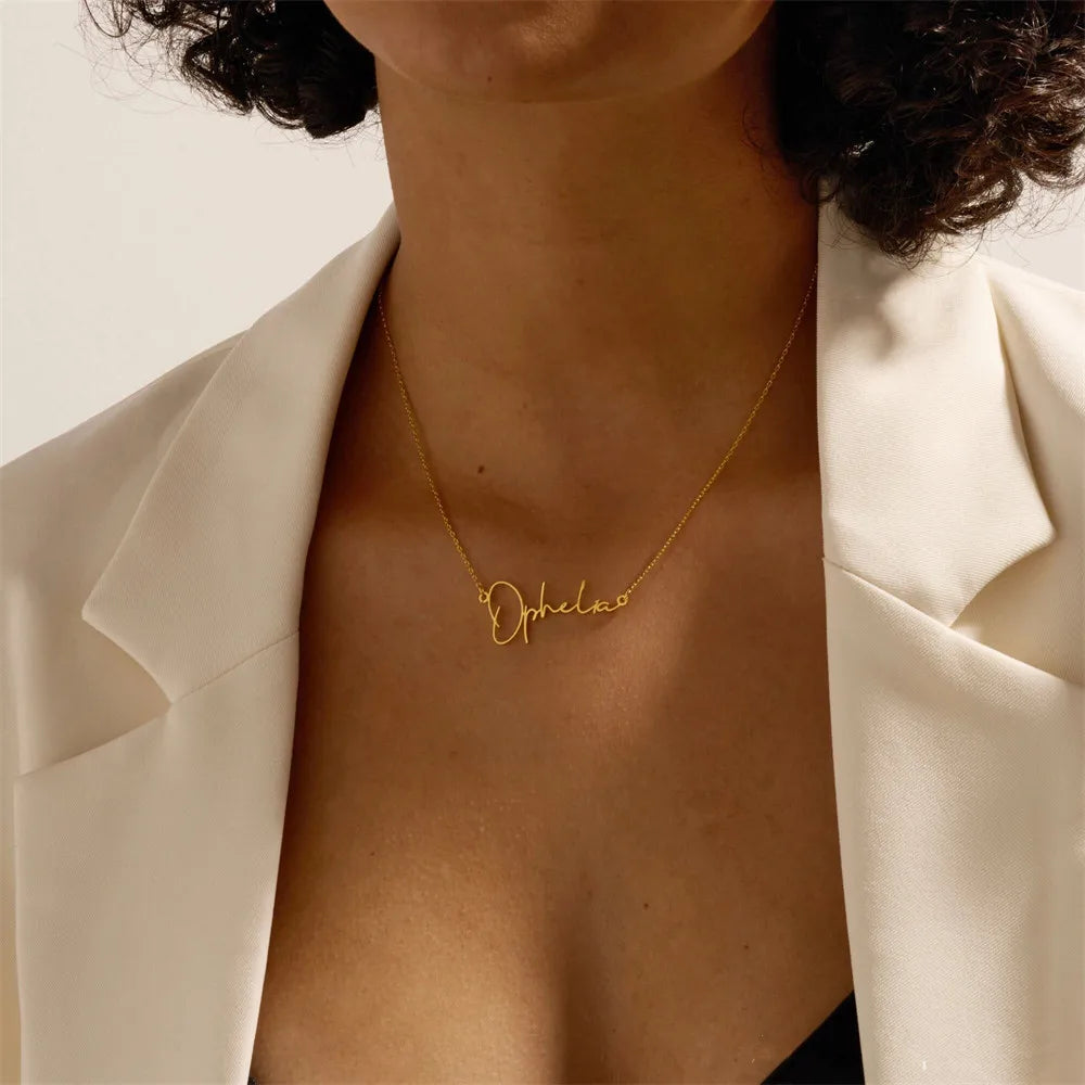 Custom Personalized Signature Name Necklace Stainless Steel Handmade Cursive Name Choker Jewellery Birthday Gift for Women - Zenflow Active