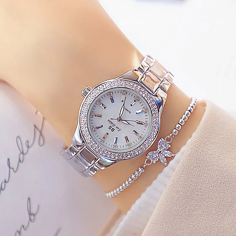 Women's Crystal Diamond Dress Watch — Quartz, Stainless Steel, Waterproof, 12 Styles - Zenflow Active