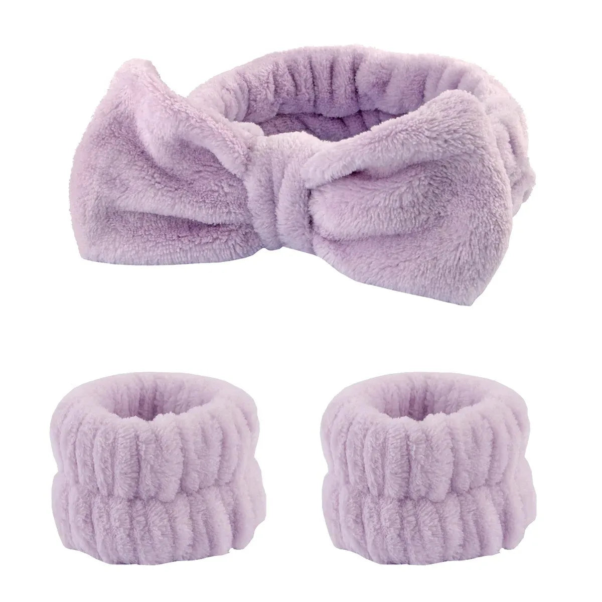 Bow Headband & Wristband Set | Soft Coral Fleece Hair Band for Washing, Yoga & Skincare - Zenflow Active