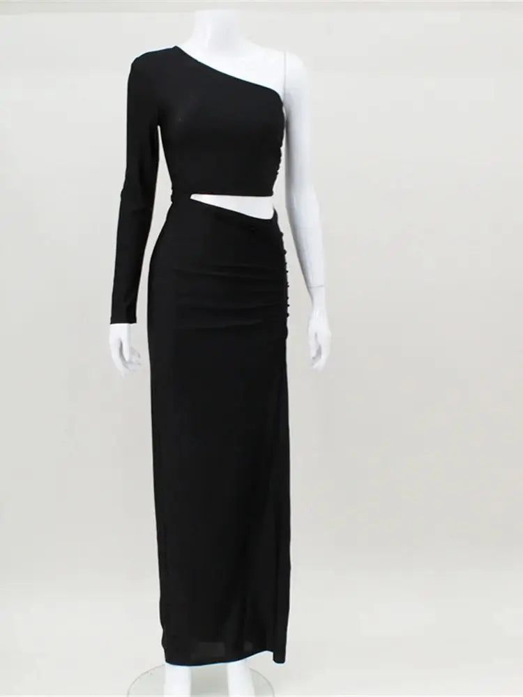 Women's One-Shoulder Ruched Split Maxi Dress Zenflow Active