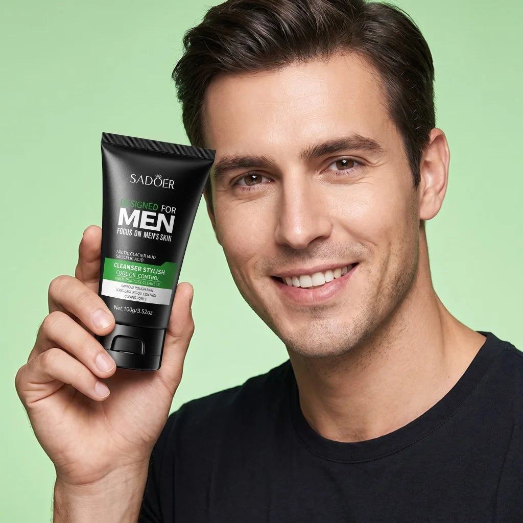 SADOER Men’s Glacier Mud Facial Cleanser with Salicylic Acid, 100g - Zenflow Active