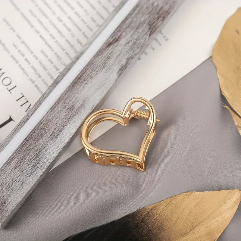 Mini Hollow Heart Metal Hair Claw Clips — Gold Geometric Barrettes for Women & Girls - Zenflow Active