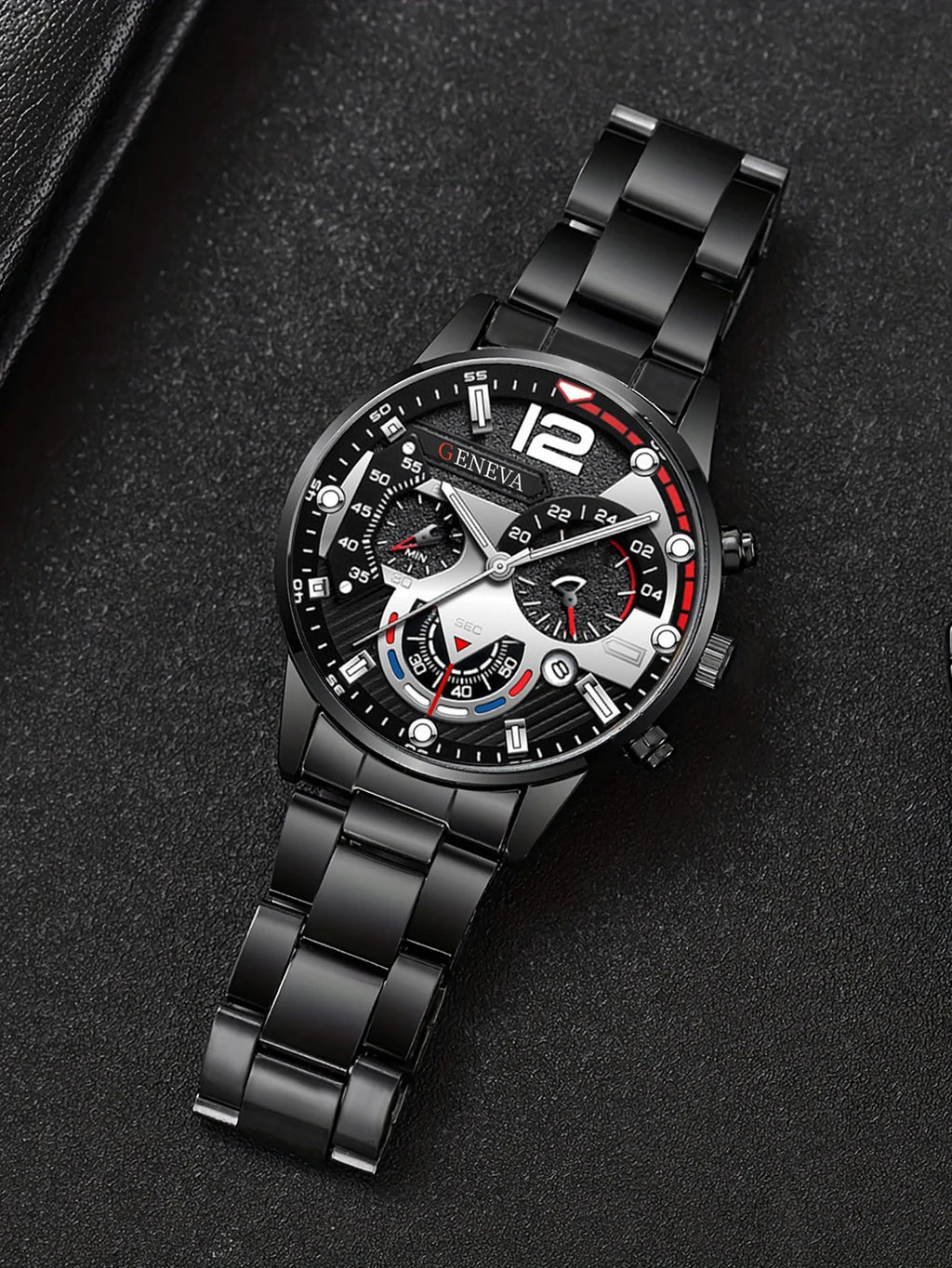 Men's Quartz Watch Set with Bracelet Necklace Ring Calendar Function - Zenflow Active