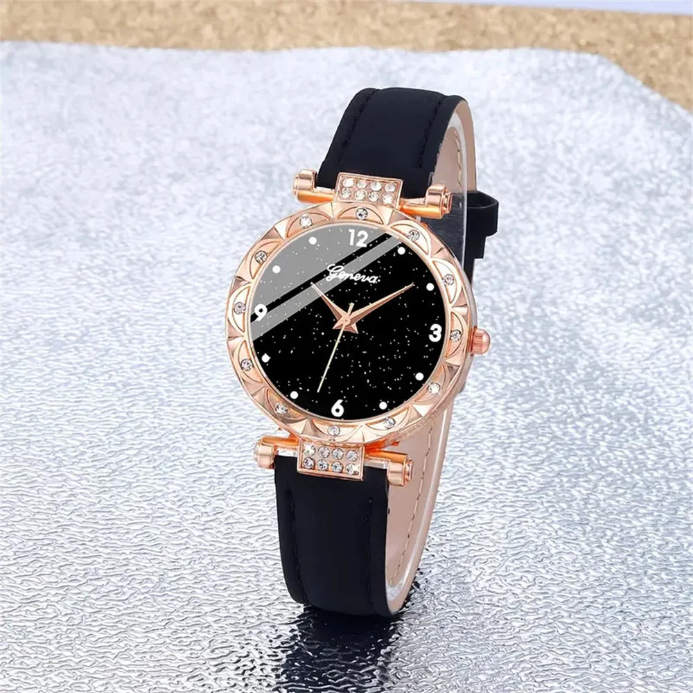 Womens Watches 5Pcs Set Luxury Rhinestone Women Fashion Elegant Wristwatch Quartz Watch For Girl WristWatch Bracelet Gift - Zenflow Active