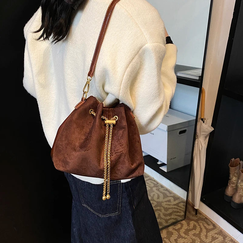 2026 Soft Commuting Crossbody Bags Faux Suede Sewing Hot Sale Bags for WomenThread Solid Color String Women's Handbags - Zenflow Active