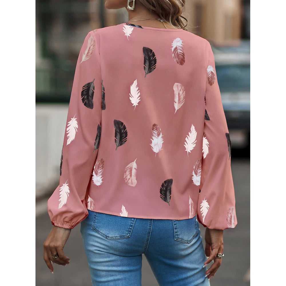 Women's Chiffon Puff Sleeve Blouse | Elegant Printed Top - Zenflow Active