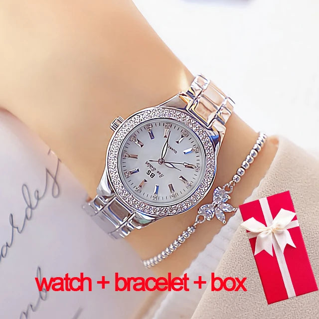 Women's Crystal Diamond Dress Watch — Quartz, Stainless Steel, Waterproof, 12 Styles - Zenflow Active