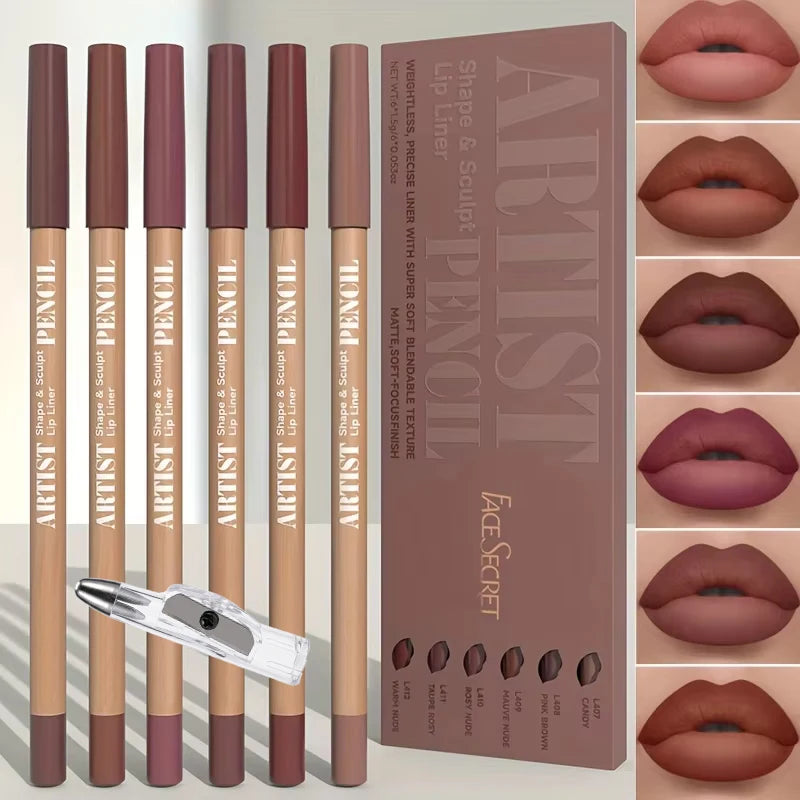 6PCS/SET Lip Makeup Set: 6 matte lip liners + 1 pencil sharpener - Zenflow Active
