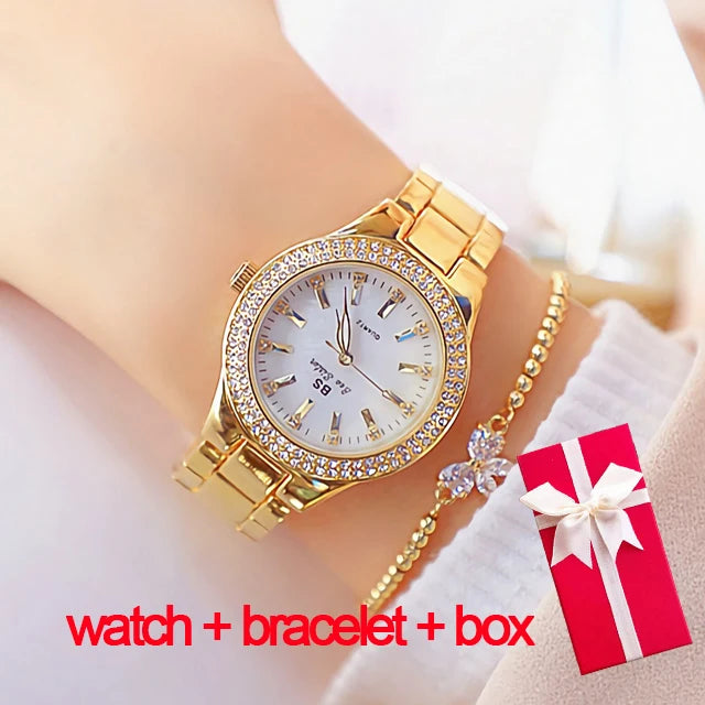 Women's Crystal Diamond Dress Watch — Quartz, Stainless Steel, Waterproof, 12 Styles - Zenflow Active
