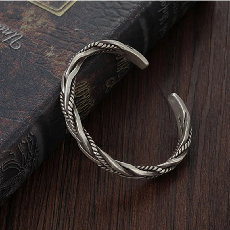 Hot Charms 925 Sterling Silver Twisted Woven Bracelet Jewellery Fashion Retro Original Handmade Opening Bangle Gifts - Zenflow Active