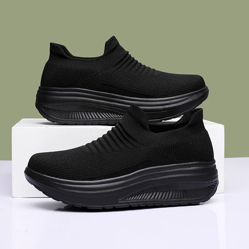 Women's Air Mesh Platform Slip-On Sneakers — Breathable, Mid Heel, Casual Loafer Style - Zenflow Active