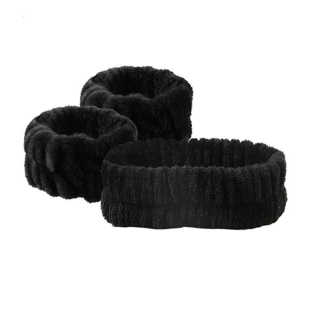 Bow Headband & Wristband Set | Soft Coral Fleece Hair Band for Washing, Yoga & Skincare - Zenflow Active