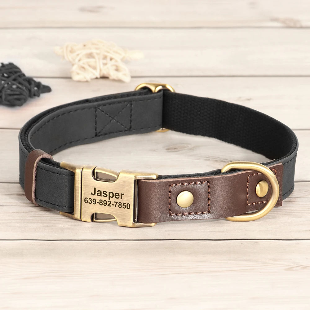 Custom PU Leather Dog Collar | Personalised Engraved ID Necklace for Small, Medium & Large Dogs - Zenflow Active