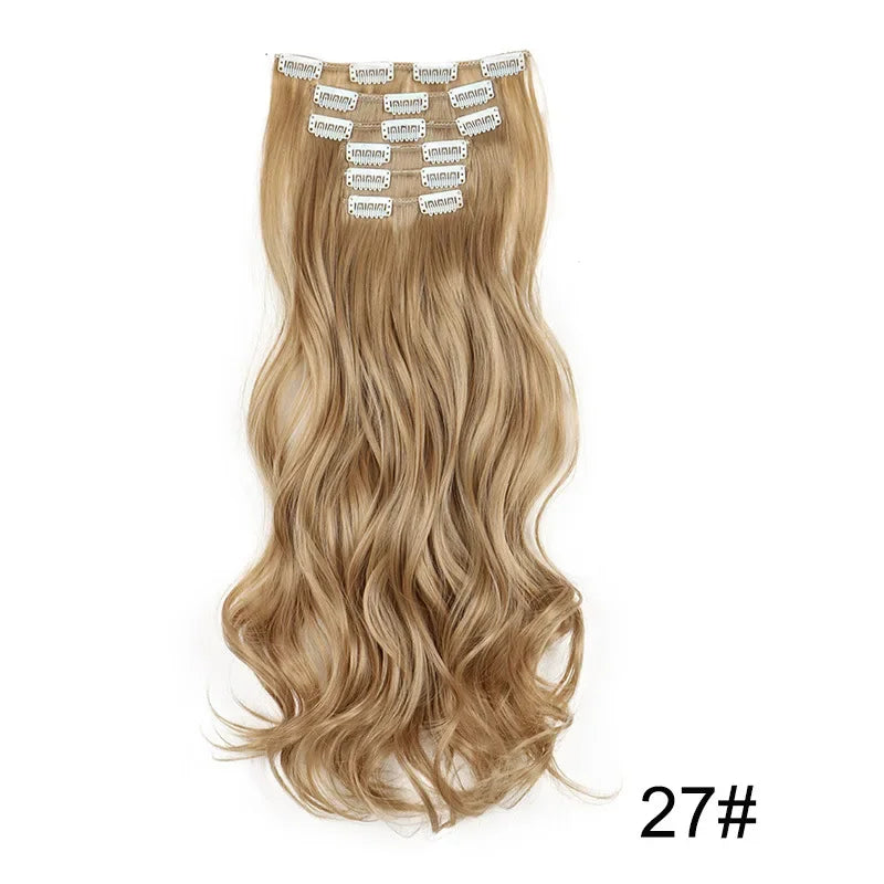 Black Hair Extensions 24"/60cm 6pcs/set Women Long Straight Synthetic Full Head Clip 16 Clips Ombre Heat Resistant Fiber Hair - Zenflow Active