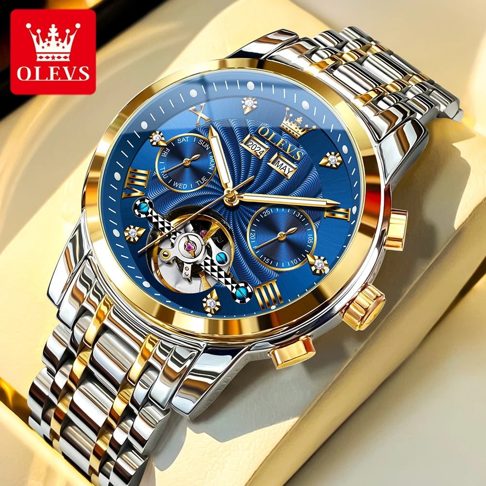 OLEVS 7088 Skeleton Automatic Watch | Tourbillon Display | Luminous - Zenflow Active