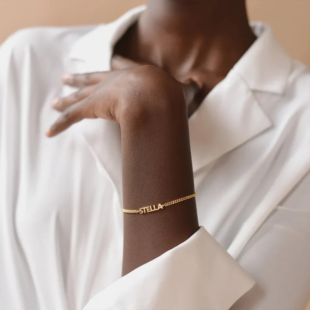Customized Name Bracelets for Women Stainless Steel Gold Chain Personalized Font Pendant Adjustable Bracelets Charm - Zenflow Active