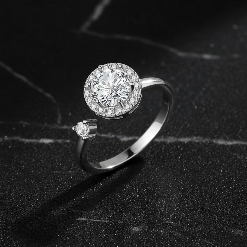 New 925 Silver Rotatable Round AAA Zircon Adjustable Rings Women Fine Jewelry Gift Fashion Rhinestone Circle Open Finger Ring - Zenflow Active