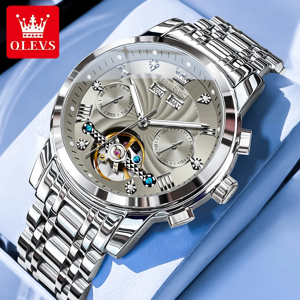 OLEVS 7088 Skeleton Automatic Watch | Tourbillon Display | Luminous - Zenflow Active
