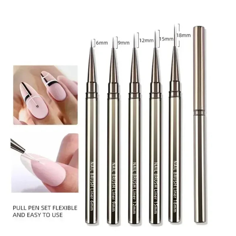 Nail Art Liner Brush Set – 5 Sizes for Striping, Lines & Detail Painting | 6–25mm - Zenflow Active