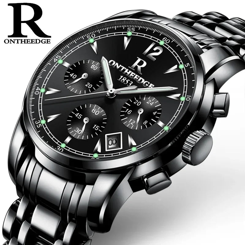 Men's Watch Business Quartz, All Steel Blue Face, Waterproof Chronograph Relogio Masculino - Zenflow Active
