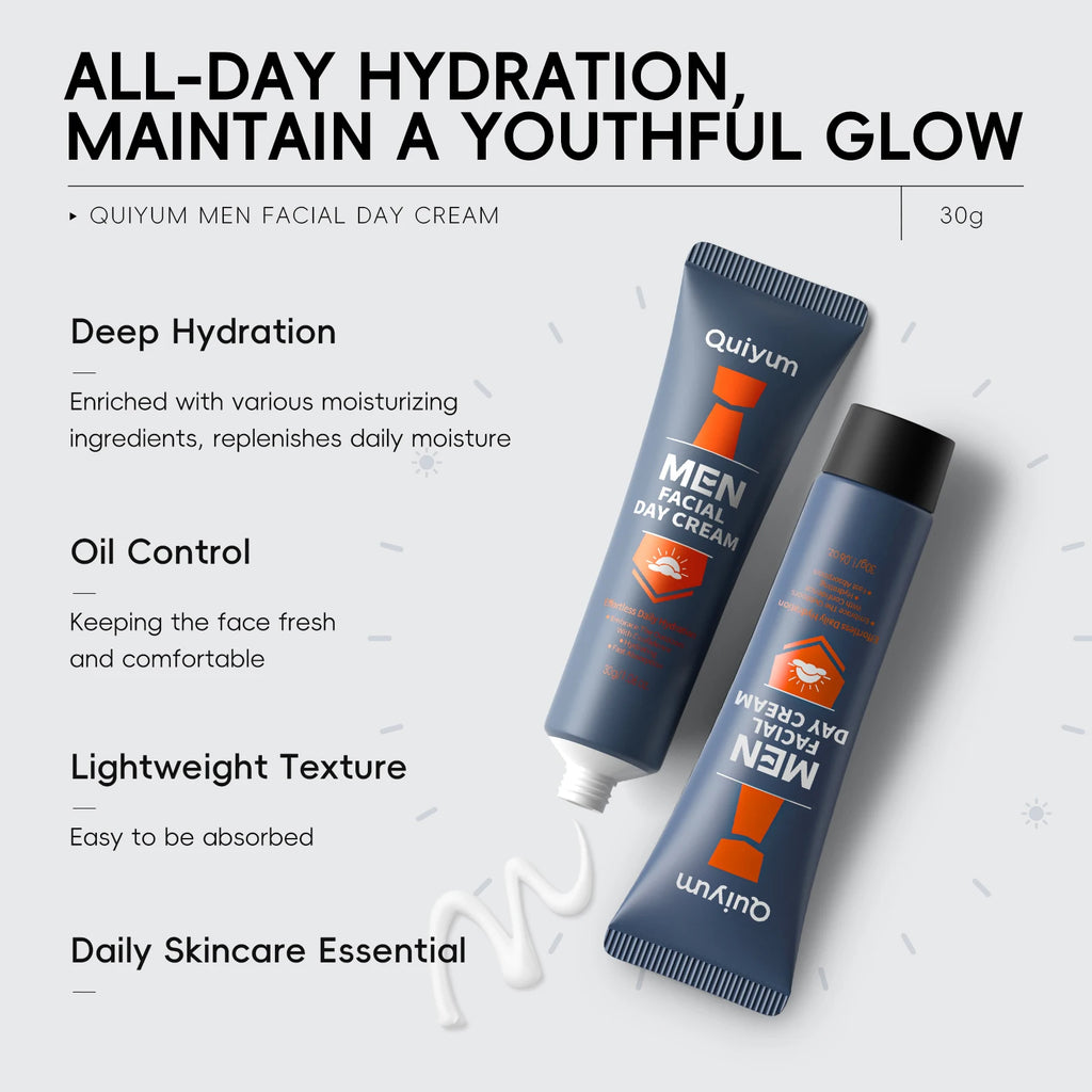 Quiyum Men's Hydrating Day Cream with Ceramides & Hyaluronic Acid, 30g - Zenflow Active