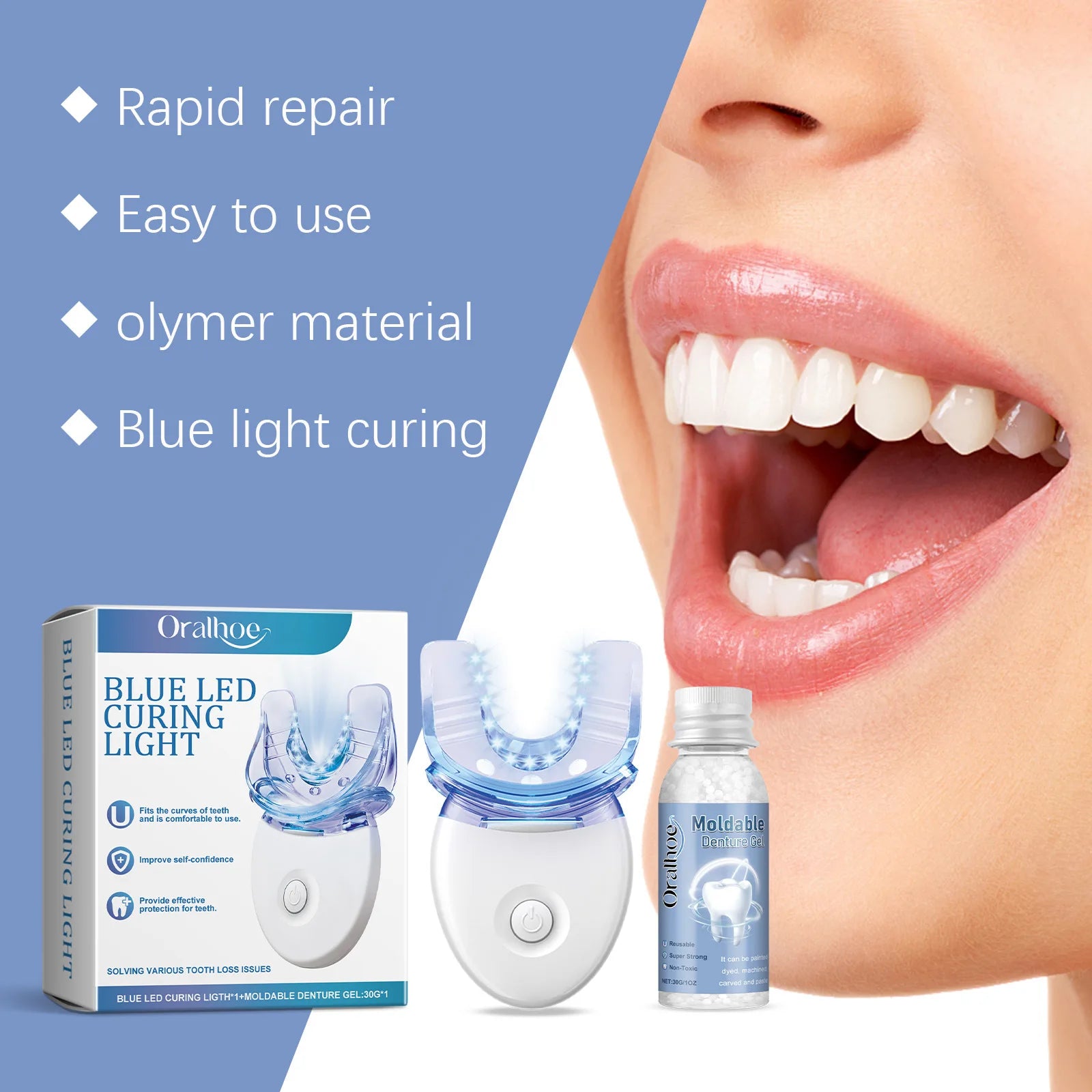 2 in 1 Teeth Whitening Kit with Blue LED Light
