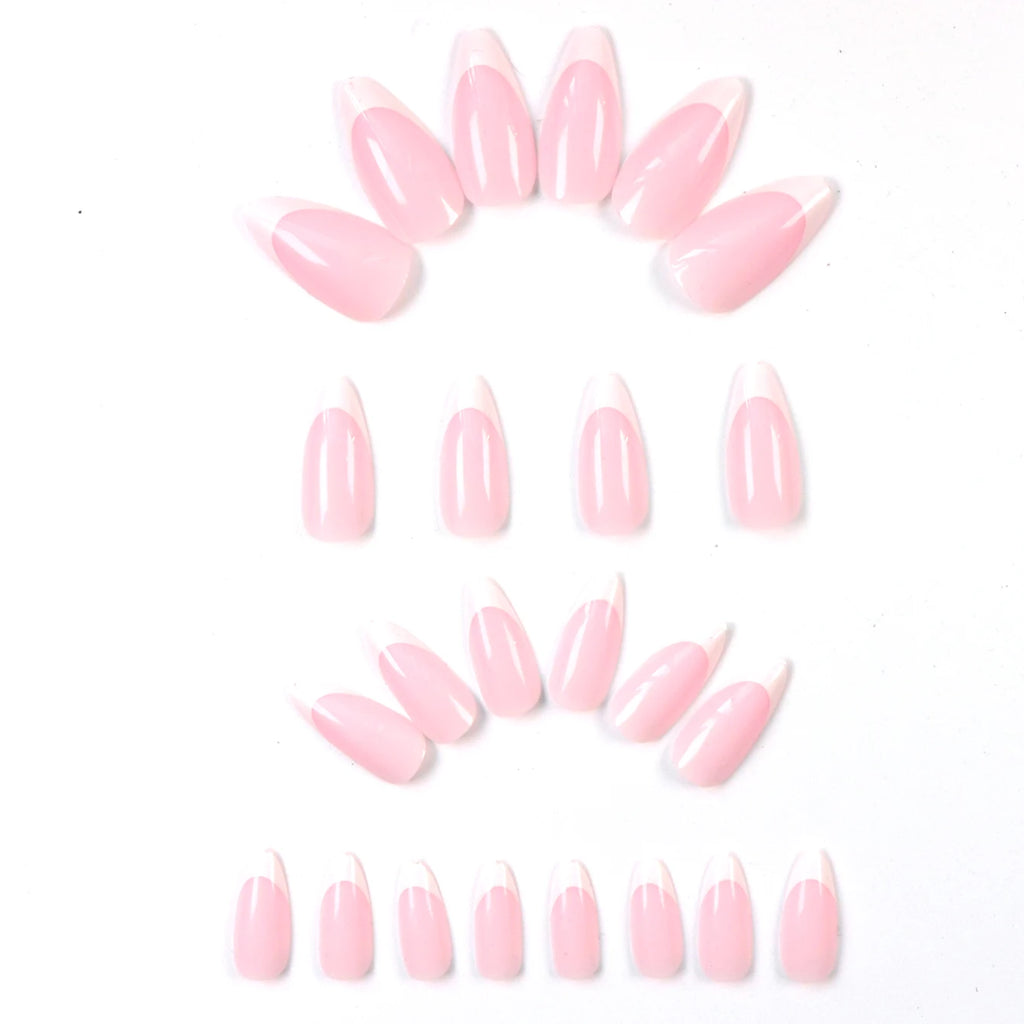 Long Almond French Press-On Nails | 24pcs White Full Cover False Nails for Women & Girls - Zenflow Active