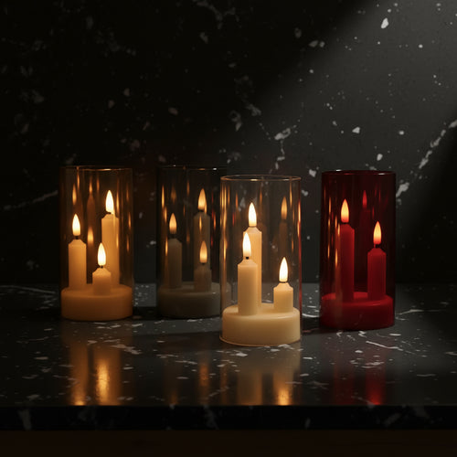 3 in 1 Flameless 5/8/10CM Taper Candles Battery Operated LED Acrylic Pillar Flickering LED Electronic Candles with Lampshade - Zenflow Active