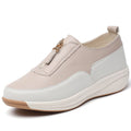 Women's Split Leather Loafer Flats — Zip Closure, Wedge Sole, Round Toe, Casual Everyday Shoe - Zenflow Active
