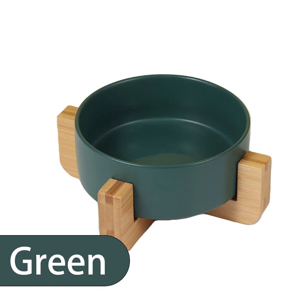 Personalised Ceramic Pet Bowl with Wooden Stand | Custom Name Bowl for Cats & Dogs - Zenflow Active