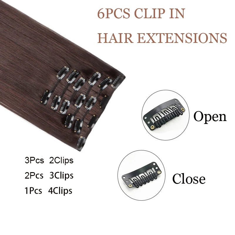 Synthetic Clips in Hair Extensions Long Straight Hairstyle Blonde Black Hairpieces Heat Resistant False Hair Daily Use - Zenflow Active