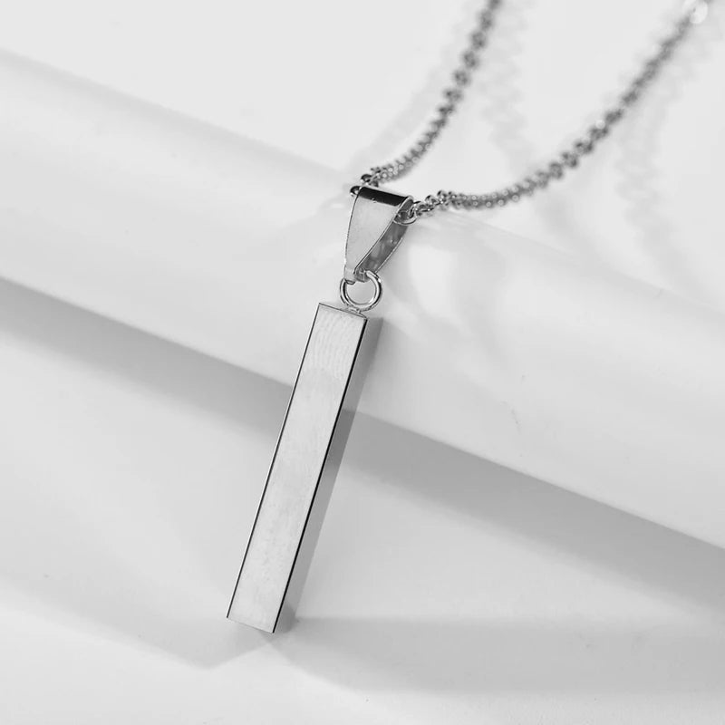 Engrave 4 Sides Name Date Custom Stainless Steel Thick Chain Necklaces for men Personalized Square Bar Pendant Jewellery - Zenflow Active