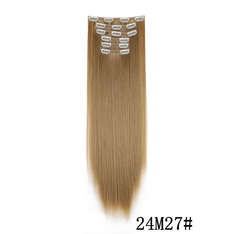 Synthetic Clips in Hair Extensions Long Straight Hairstyle Blonde Black Hairpieces Heat Resistant False Hair Daily Use - Zenflow Active