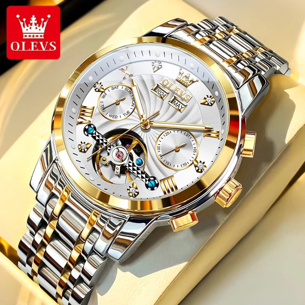 OLEVS 7088 Skeleton Automatic Watch | Tourbillon Display | Luminous - Zenflow Active
