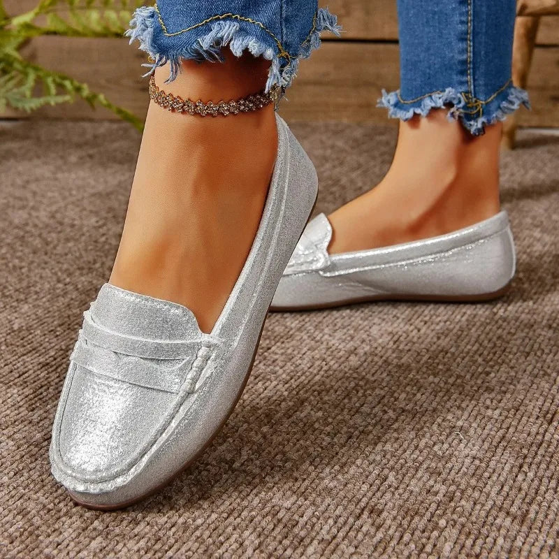 Women's PU Leather Slip-On Loafers — Round Toe, Flat Moccasin, Casual Everyday Shoe - Zenflow Active
