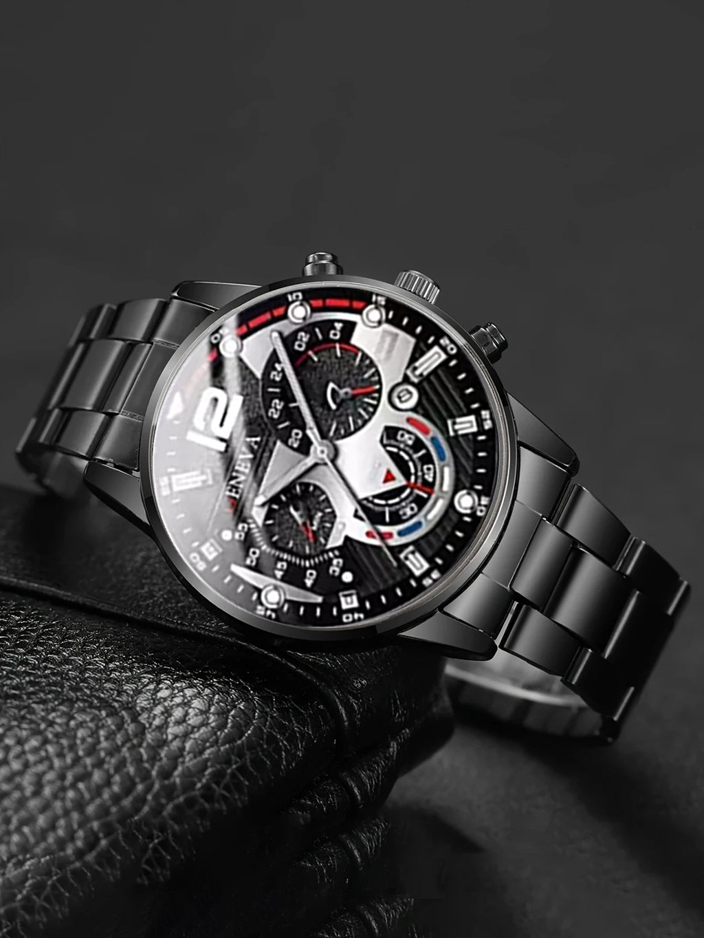 Men's Quartz Watch Set with Bracelet Necklace Ring Calendar Function - Zenflow Active