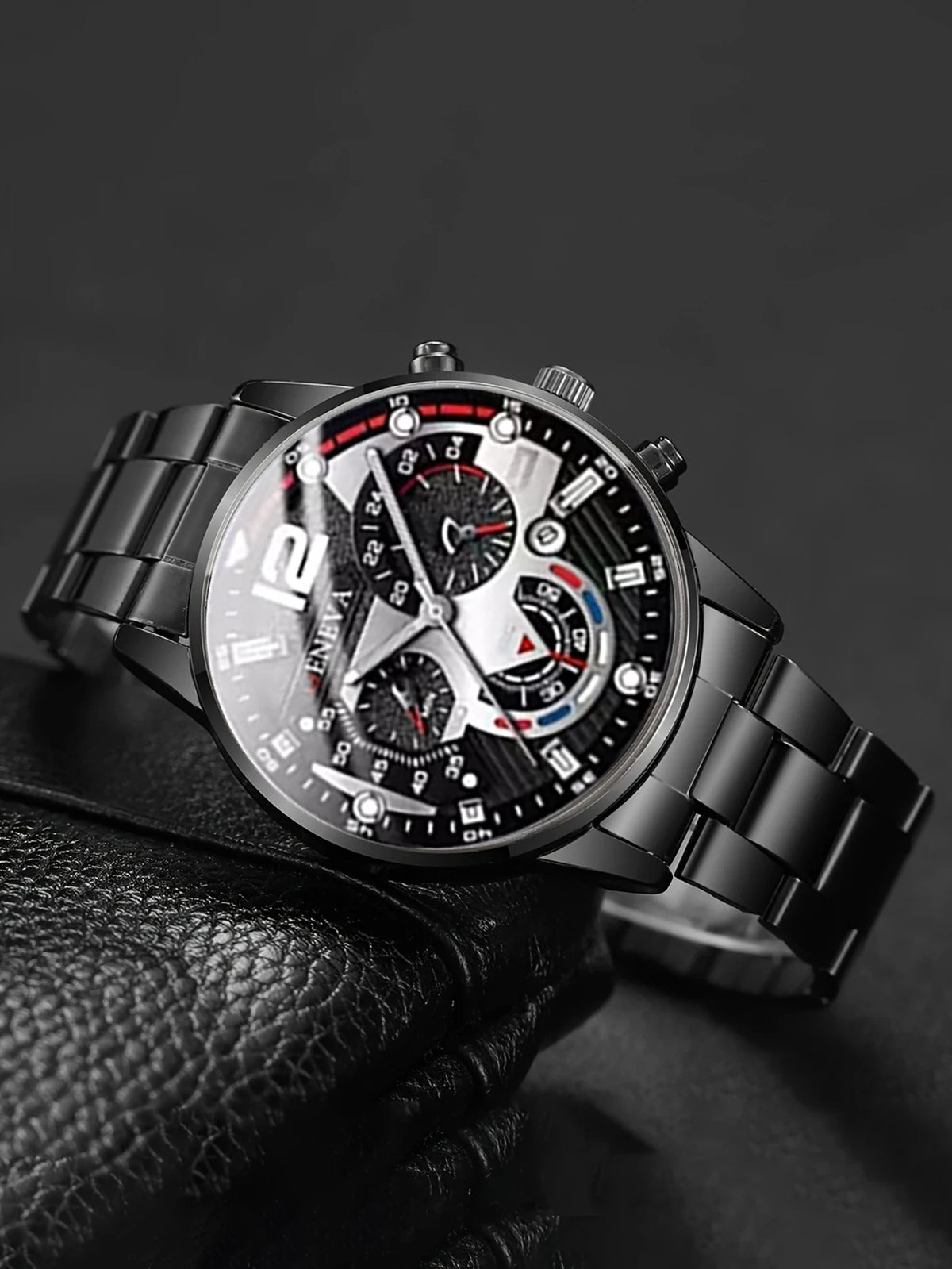 Men's Quartz Watch Set with Bracelet Necklace Ring Calendar Function - Zenflow Active
