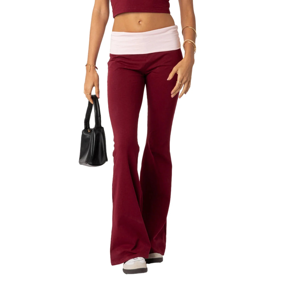 Contrast Colour High-Waist Flare Trousers - Zenflow Active