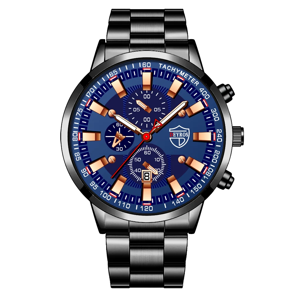 Men's Watch Black Stainless Steel Quartz Wristwatch - Zenflow Active