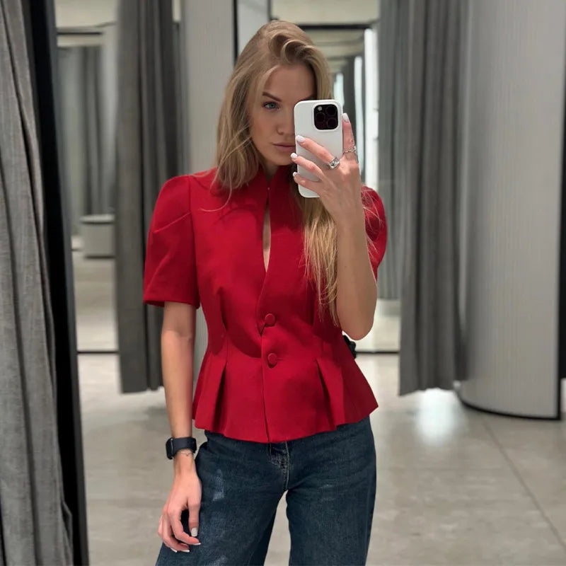 Women’s Short-Sleeve Button-Front Jacket