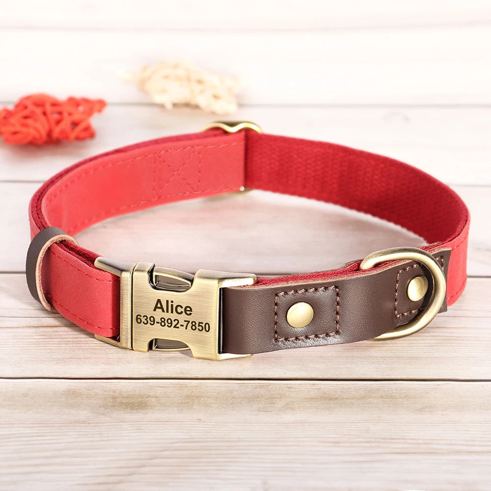 Custom PU Leather Dog Collar | Personalised Engraved ID Necklace for Small, Medium & Large Dogs - Zenflow Active